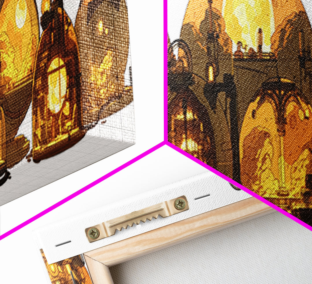 Golden Futuristic Pod Homes Canvas Print, Afrofuturism Decor, African Inspired Architecture Wall Art, Unique Home Decor Gift