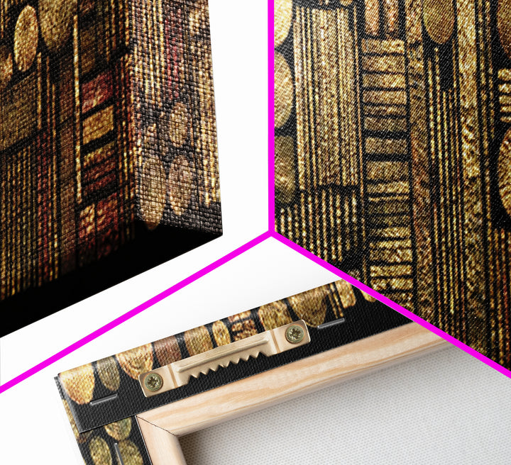 Gold Tribal Geometry And Circle Grid Wall Art Abstract African Art Luxury Canvas Decor Modern Ethnic Wall Decor For Living Room