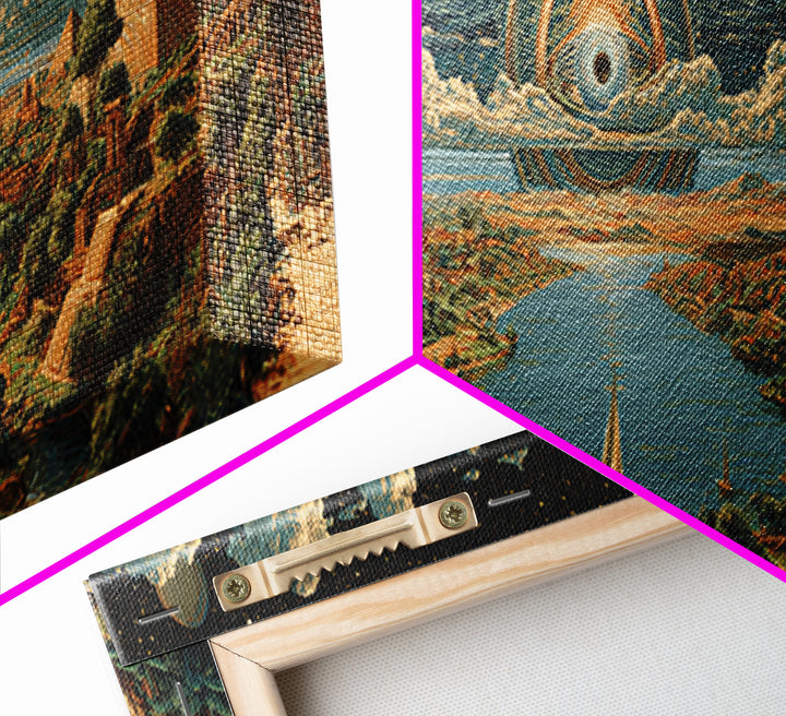 Surreal Egyptian Pyramids And Cosmic Eye Canvas Print African Landscape Art Ancient Egypt Wall Decor Mystical Travel Poster