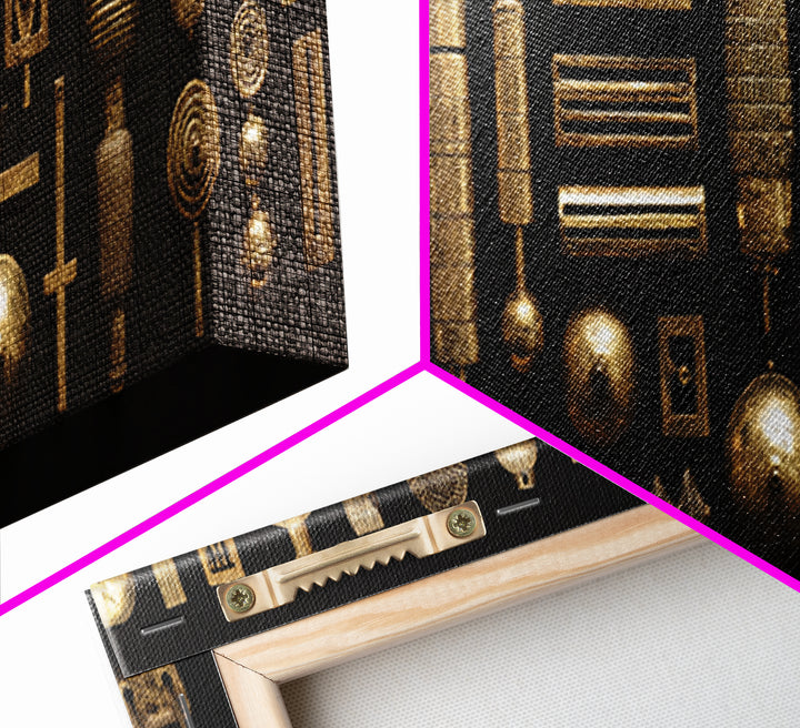 Bronze African Relics And Ritual Objects Framed Canvas Print Tribal Art Decor Ethnographic Gallery Wall Decor For Collectors
