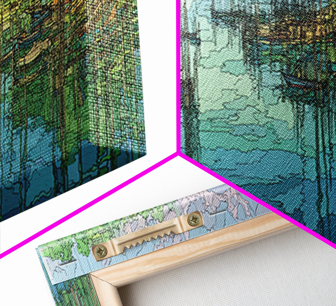 Turquoise Mangrove River Landscape Wall Art, Green Wetland Canvas Print, Nature Scene Art, Boho Coastal Home Decor, Large Living Room Art