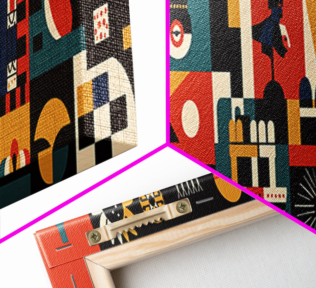 Modern Abstract African Symbols Wall Art, Geometric Masks, Tribal Patterns, Orange Black Afrocentric Canvas Print Home Decor