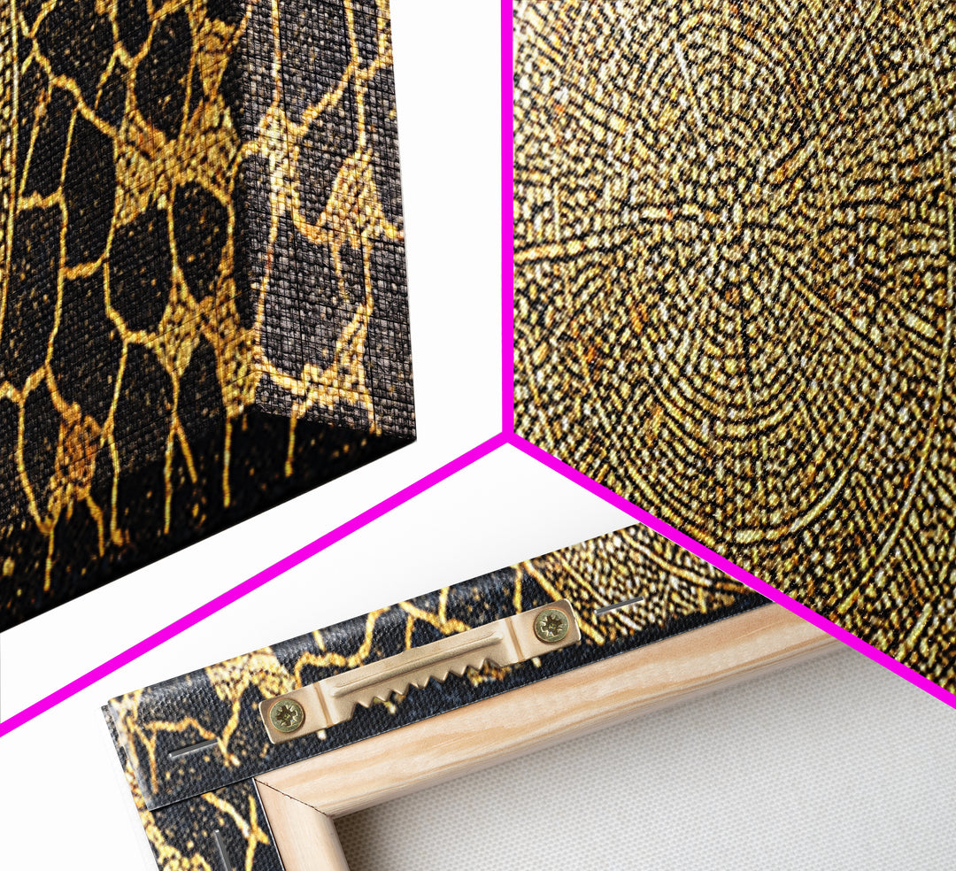 Gold African Mosaic Mandala Canvas Print, Cracked Black Texture, Luxury Abstract Wall Art, Elegant Afrocentric Home Decor