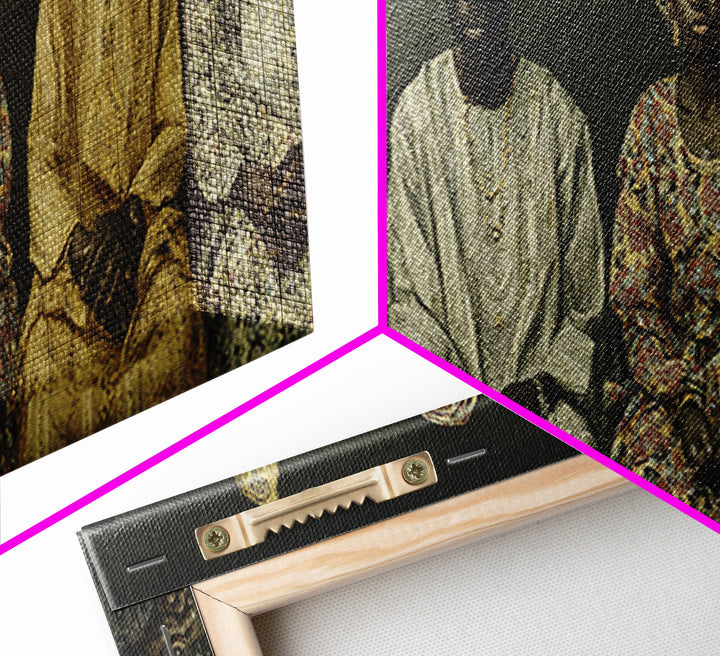 Elegant Seated African Royal Family Wall Art, Traditional Robes, Black Heritage Portrait, Afrocentric Framed Canvas Print