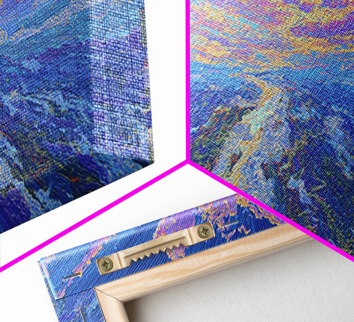 Dreamy Blue Abstract African Landscape Wall Art, Ocean Path Sunset, Textured Modern Canvas Print, Serene Home Decor Gift