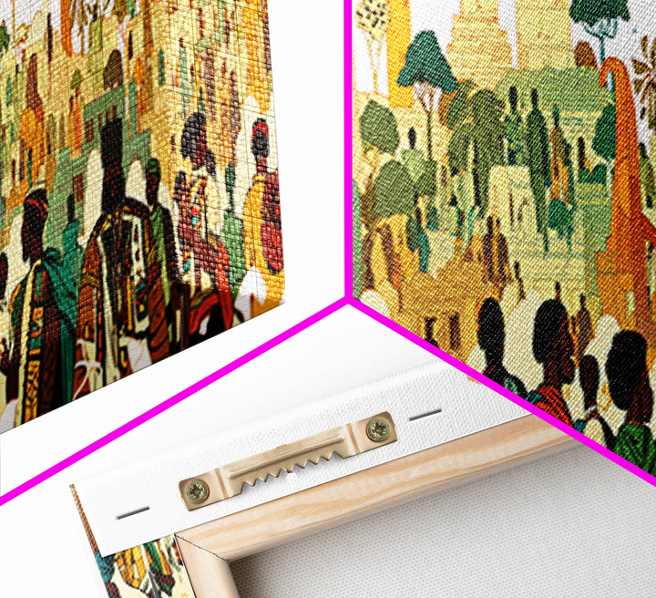 Afrofuturist African City Crowd With Skyline Wall Art, Modern African Art Print, Black Culture Decor, Urban Living Room Gift