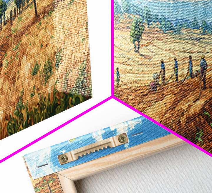 Rural African Farmers Working Golden Fields Wall Art, African Landscape Canvas Print, Safari Decor, Nature Painting Gift