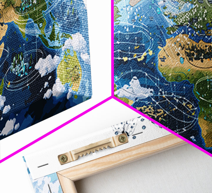 Illustrated Africa And World Weather Map Canvas Print, African Wall Art, Educational Travel Poster, Home Office Decor Gift