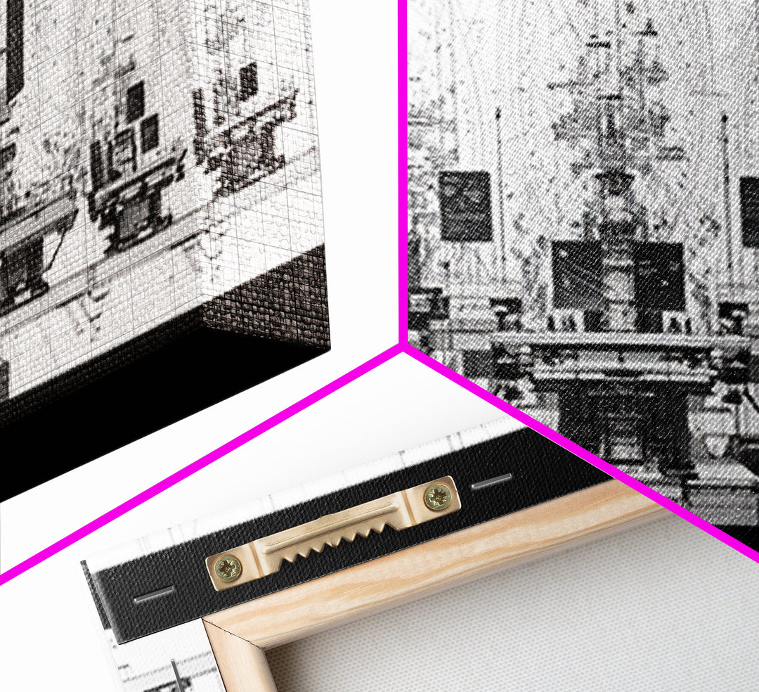 Black White Futuristic Control Room Framed Canvas Print, Modern Wall Art, Office Decor, Geometric Schematic Tech Art Gift