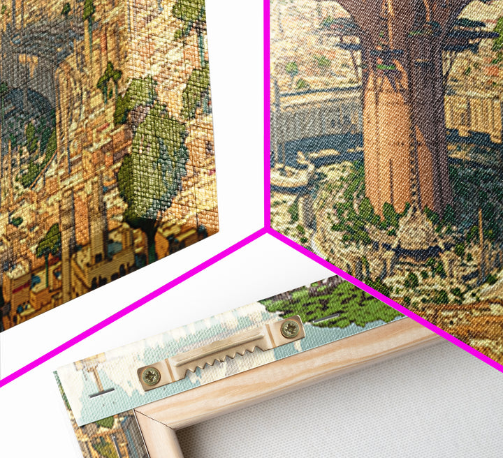 Giant Baobab Futuristic African City Wall Art, Panoramic Afrocentric Landscape Print, Modern Safari Decor Gift, Living Room Decor