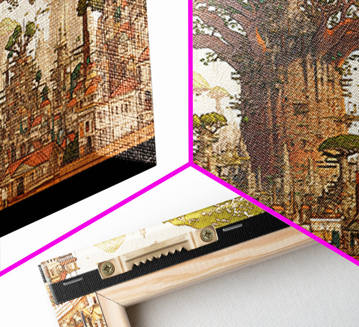 Ancient Baobab Rising Through African City Wall Art, Sepia Fantasy Landscape, Cultural Home Decor, Panoramic Print, Gallery Wall Decor