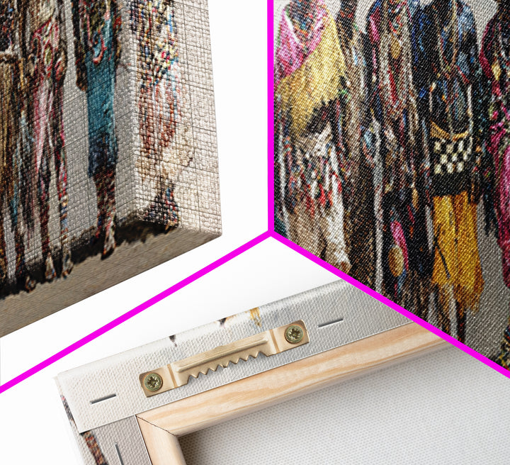 Colorful African Tribe Fashion Figures Wall Art, Modern Afrocentric Canvas Print, Boho Cultural Statement Home Decor Gift