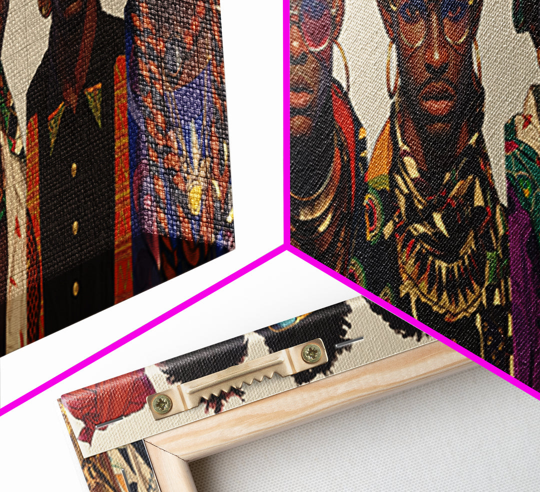 Stylish African Men Fashion Wall Art, Afrocentric Portrait Gallery, Modern Black Culture Decor, Tribal Jewelry Canvas Print