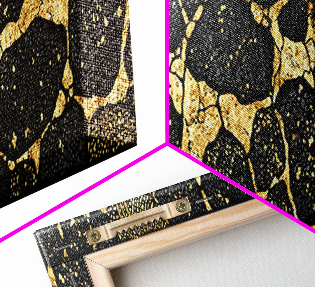 Black And Gold African Abstract Wall Art, Organic Stone Pattern, Luxury Tribal Decor For Elegant Living Room, Modern Geometric Canvas Print
