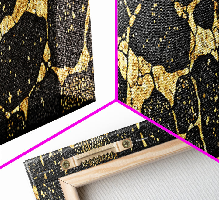 Black And Gold African Abstract Wall Art, Organic Stone Pattern, Luxury Tribal Decor For Elegant Living Room, Modern Geometric Canvas Print