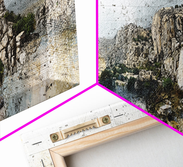 Rocky African Desert Landscape Wall Art, Vintage Map Texture, Neutral Safari Nature Scene, Modern Canvas Print For Office