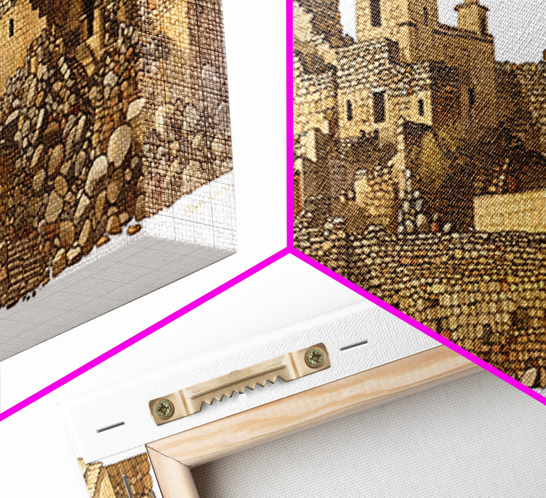 Ancient Desert Stone Village Ruins Wall Art, African Landscape Print, Moroccan Travel Decor, Rustic Cultural Home Decor Gift