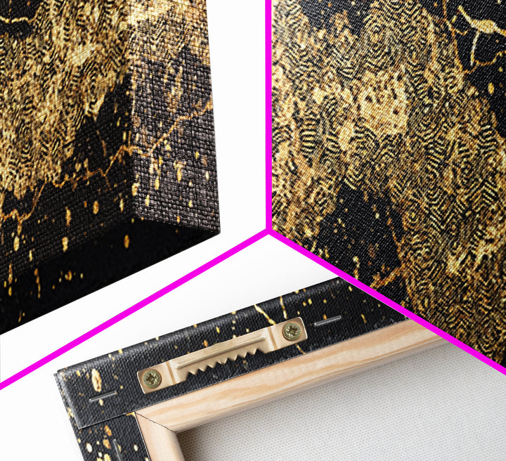 Black And Gold Abstract African Art Canvas Print, Luxury Modern Wall Decor, Textured Map Inspired Statement Home Decor Gift