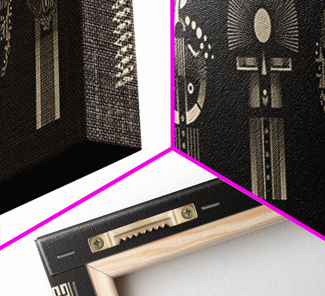 Geometric African Tribal Symbols Canvas Print, African Mask Art, Black And Gold Wall Art, Afrocentric Modern Home Decor Gift