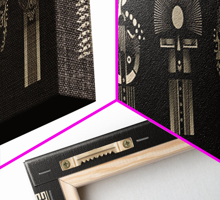 Geometric African Tribal Symbols Canvas Print, African Mask Art, Black And Gold Wall Art, Afrocentric Modern Home Decor Gift