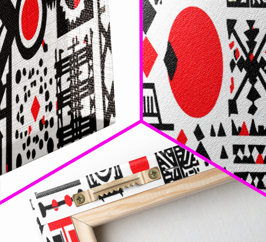 Bold Red Black Geometric Tribal Pattern Wall Art, African Abstract Art, Modern Afro Decor, Statement Canvas Print For Home