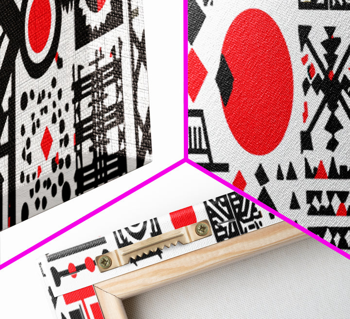 Bold Red Black Geometric Tribal Pattern Wall Art, African Abstract Art, Modern Afro Decor, Statement Canvas Print For Home