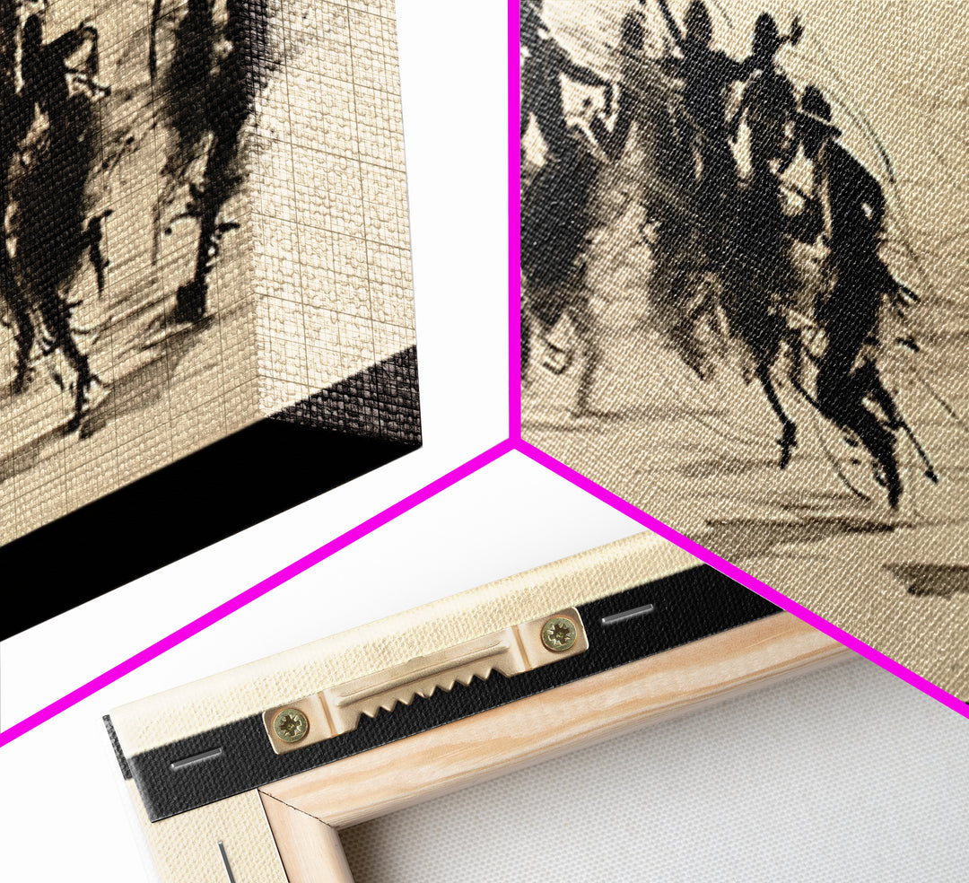 Sepia Polo Riders Racing Across Field Wall Art, African Safari Art, Dynamic Sports Canvas Print, Rustic Living Room Decor