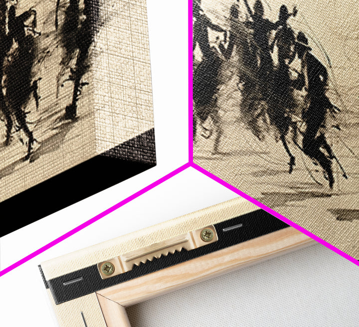 Sepia Polo Riders Racing Across Field Wall Art, African Safari Art, Dynamic Sports Canvas Print, Rustic Living Room Decor