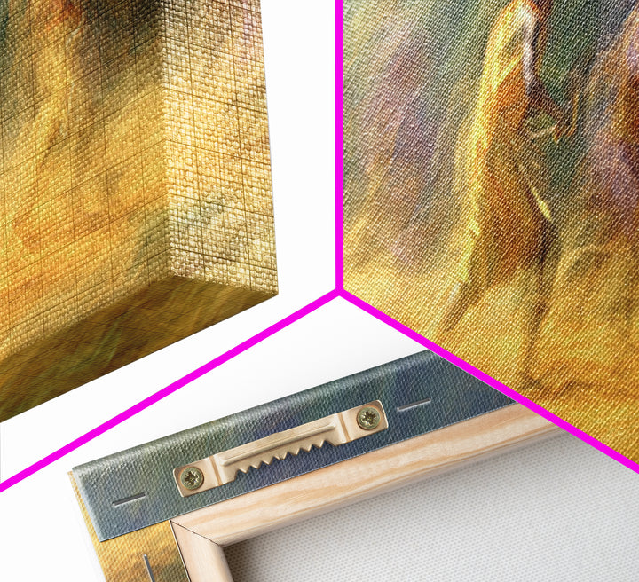 Sunlit Impressionist Runners Across Landscape Wall Art, African Inspired Canvas Print, Dreamy Nature Scene Art, Large Decor Art
