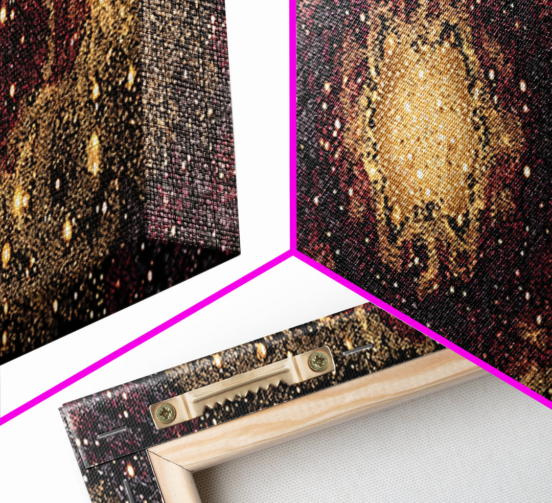 Golden Cosmic Eye Galaxy With Starlit Orbit Wall Art, Black And Gold Abstract Art, Spiritual Decor, Mystical Canvas Print