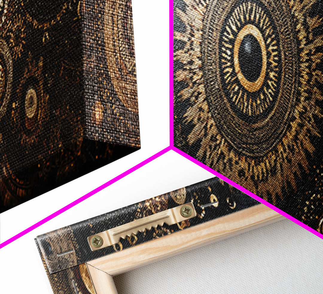 Ornate Black And Gold Mandala Gears Abstract Wall Art, Luxury Canvas Decor, Geometric Pattern Print, Elegant Home Decor Art
