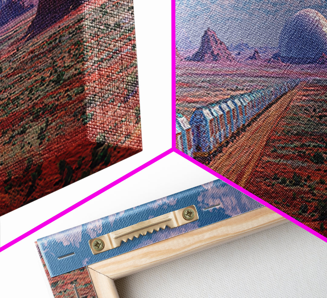 Futuristic Desert Train Crossing Red Plains Canvas Print, African Landscape Wall Art, Modern Canvas Art, Large Home Decor