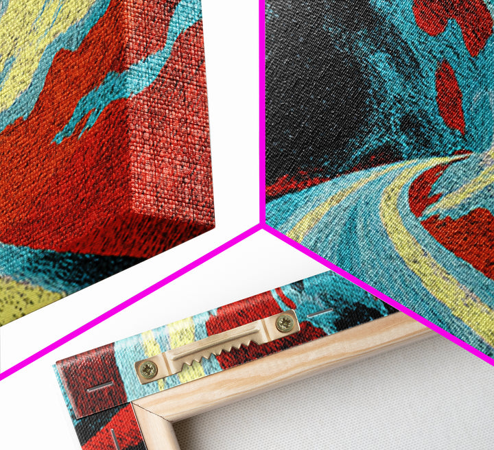 Electric Desert Highway Wall Art, Abstract Red Turquoise Road, Modern Canvas Decor, Large Statement Art For Living Room Decor
