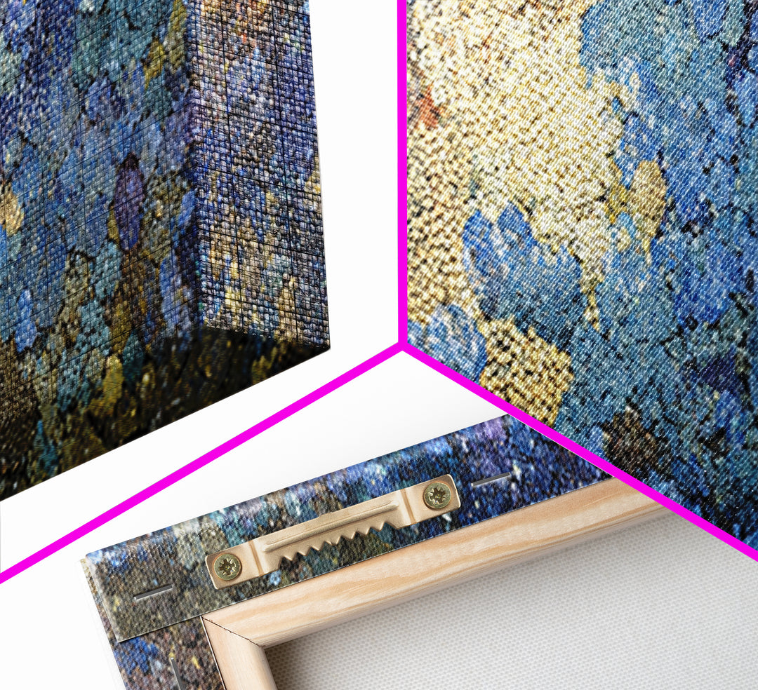 Blue Gold Textured Abstract Wall Art, Modern African Inspired Canvas Decor, Earth Tone Art Print For Office Or Bedroom Decor