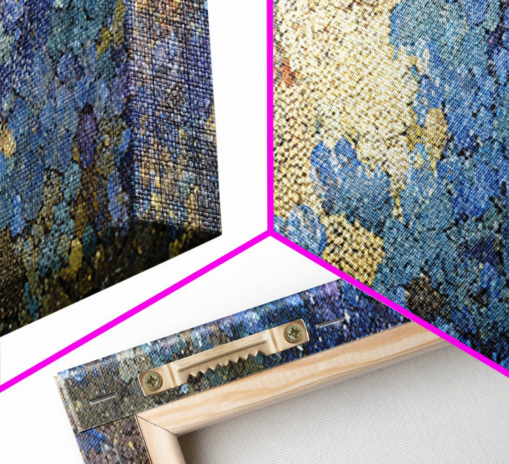 Blue Gold Textured Abstract Wall Art, Modern African Inspired Canvas Decor, Earth Tone Art Print For Office Or Bedroom Decor