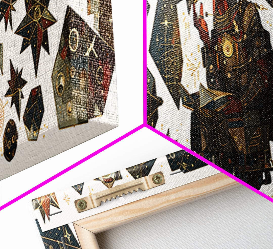 Celestial African Scholar Wall Art, Geometric Stars And Astronomy Decor, Afrocentric Canvas Print For Office Or Study Room