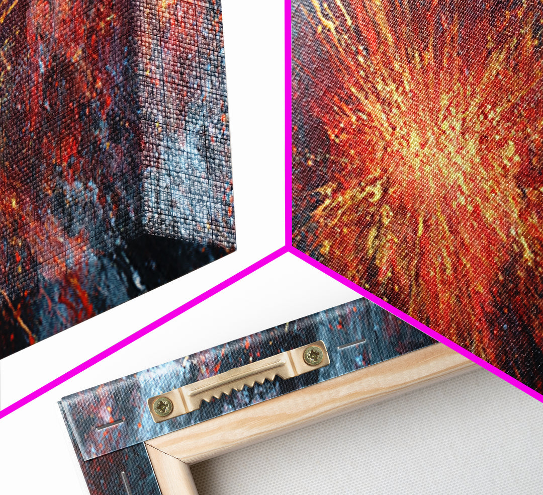 Exploding Nebula Canvas Print, Red Gold Galaxy Abstract Wall Art, Modern Space Decor, Large Statement Artwork For Living Room