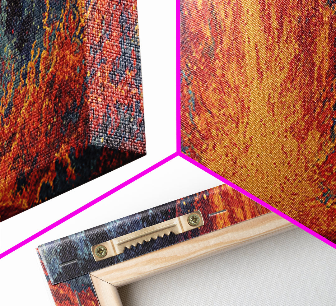 Fiery Abstract Ocean Wave Wall Art, Orange Blue Seascape Canvas, Modern African Inspired Decor, Bold Living Room Statement