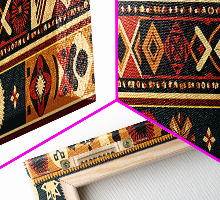 African Geometric Textile Pattern Canvas Print, Tribal Wall Decor, Ankara Motif Art, Boho Afrocentric Living Room Decor Gift