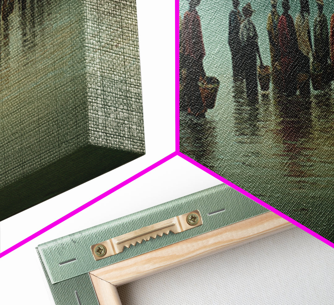 Misty African Fishermen Procession Wall Art, Panoramic Lake Landscape, Cultural African Decor, Serene Safari Home Decor Gift