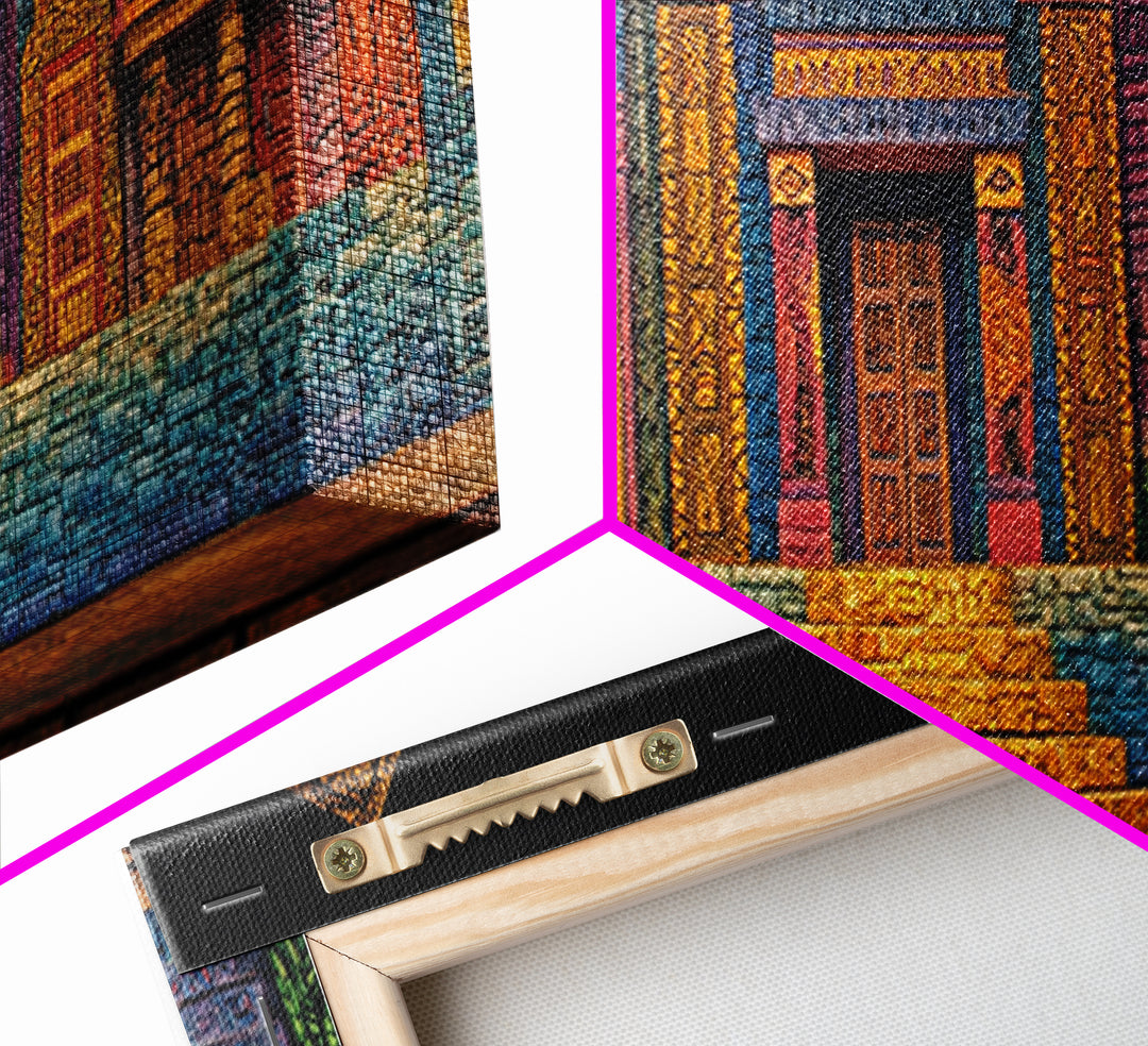 Colorful African Village Night Street Wall Art, Folk Architecture Canvas Print, Afrocentric Home Decor, Vibrant Townscape