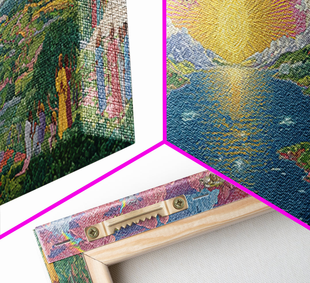 Sunrise River Valley With Rainbow Processions Wall Art, African Landscape Canvas Print, Spiritual Nature Decor, Dreamy Wall Art