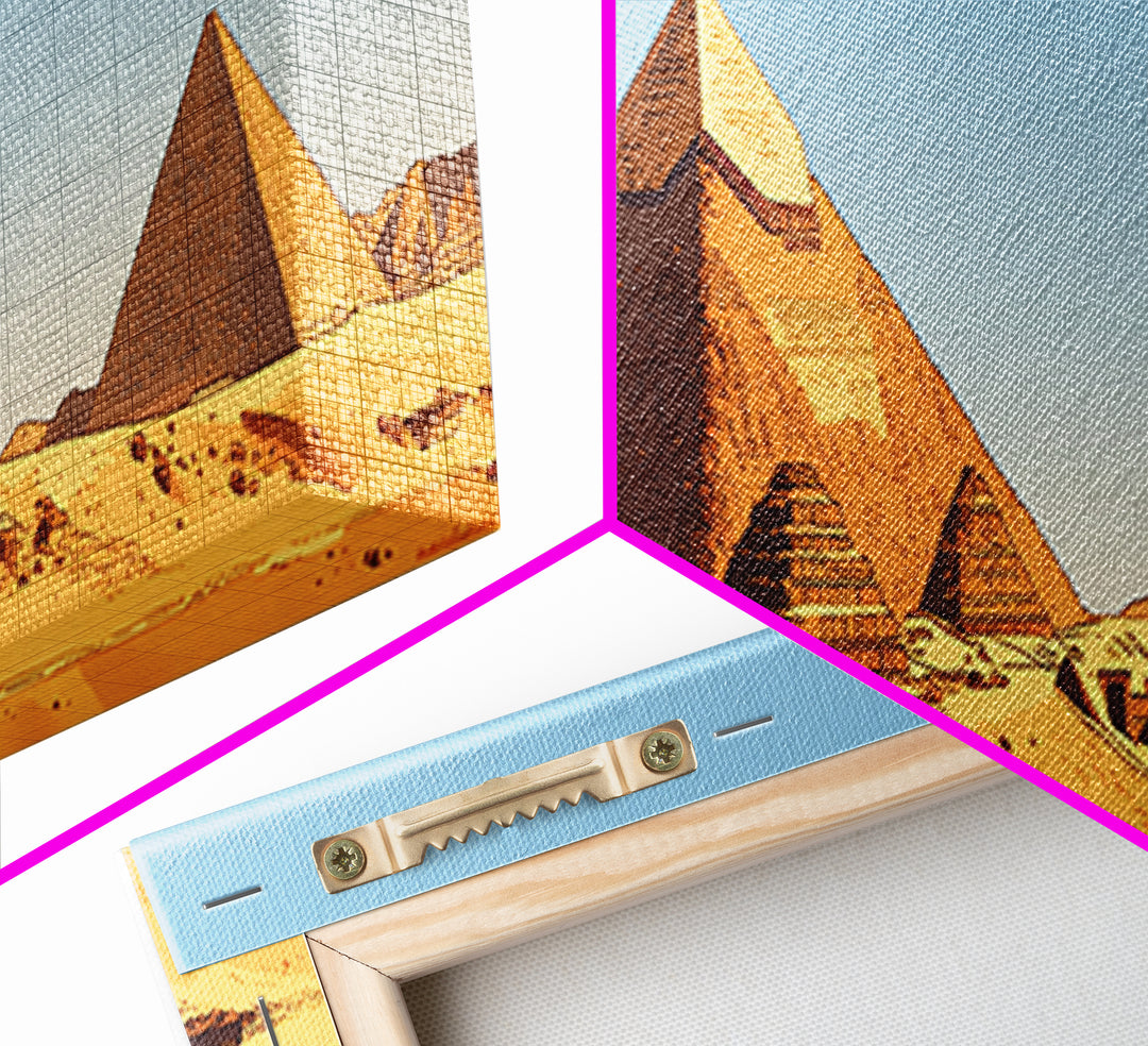 Sunlit Giza Pyramids Desert Wall Art, African Egyptian Art Canvas Print, Sahara Landscape Decor, Travel Photography Poster
