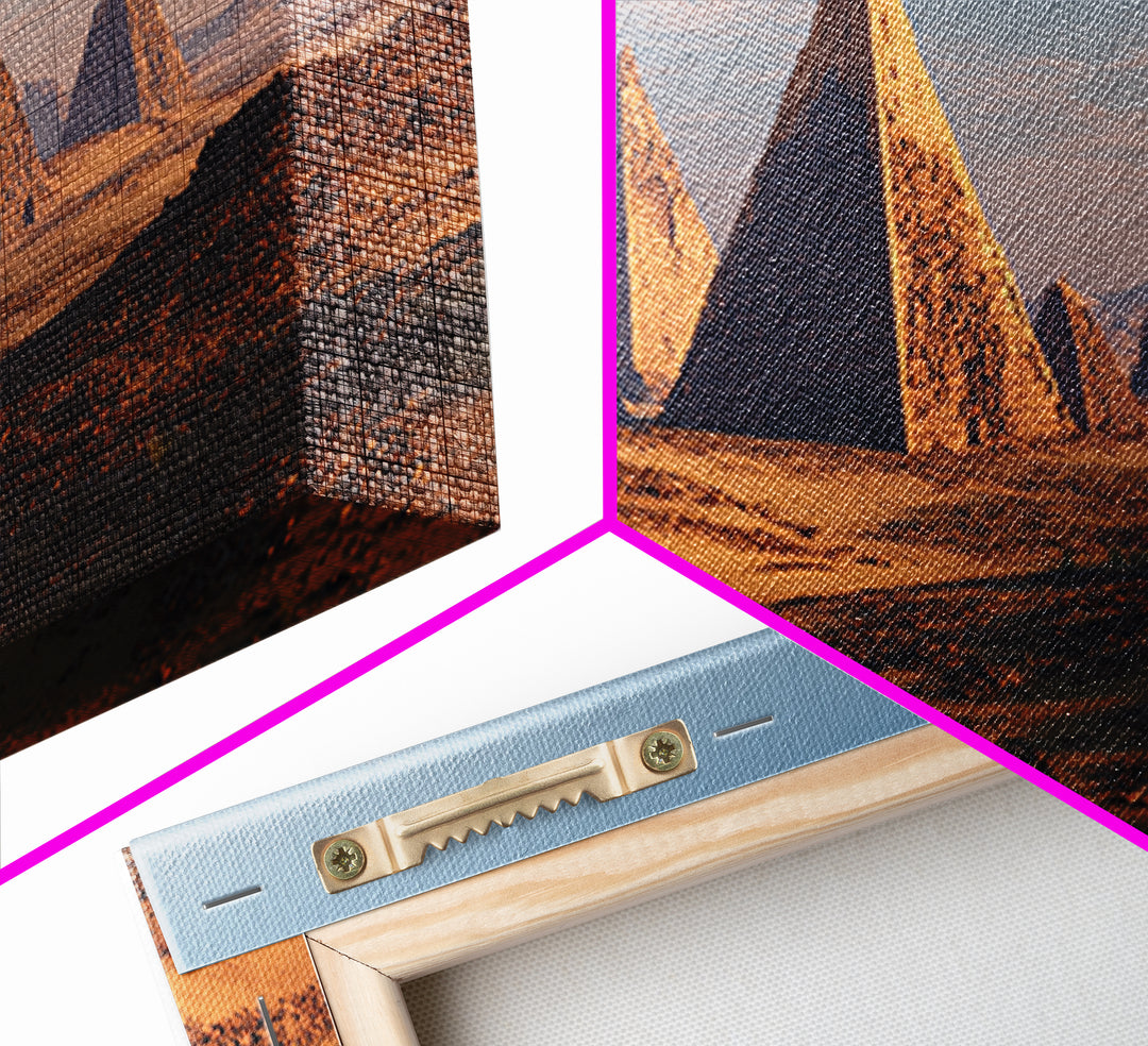Golden Desert Pyramids At Dawn Canvas Print, African Egyptian Art, Ancient African Landscape, Safari Wall Decor Gift For Home