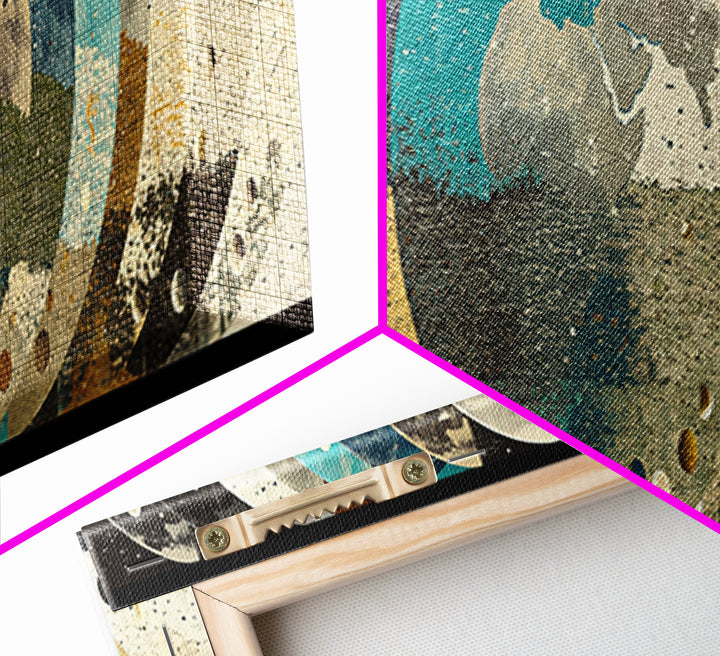 Abstract Earth Globe Circles Canvas Print, Modern Wall Art, Geometric Wall Art, Teal And Gold Home Decor Gift For Living Room