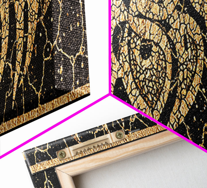 Cracked Gold Tribal Pattern Canvas Print, African Abstract Wall Art, Black And Gold Design, Bold Home Decor Statement Piece