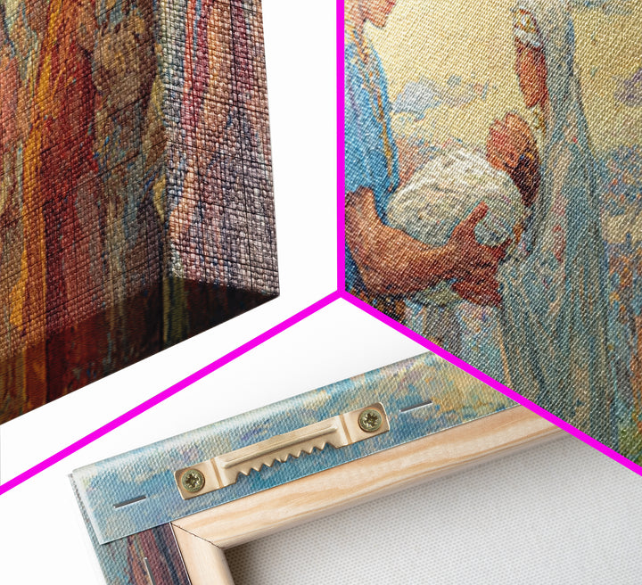 Serene Biblical Gathering Wall Art, Jesus Blessing Scene, African Inspired Spiritual Canvas Decor For Christian Home Gift