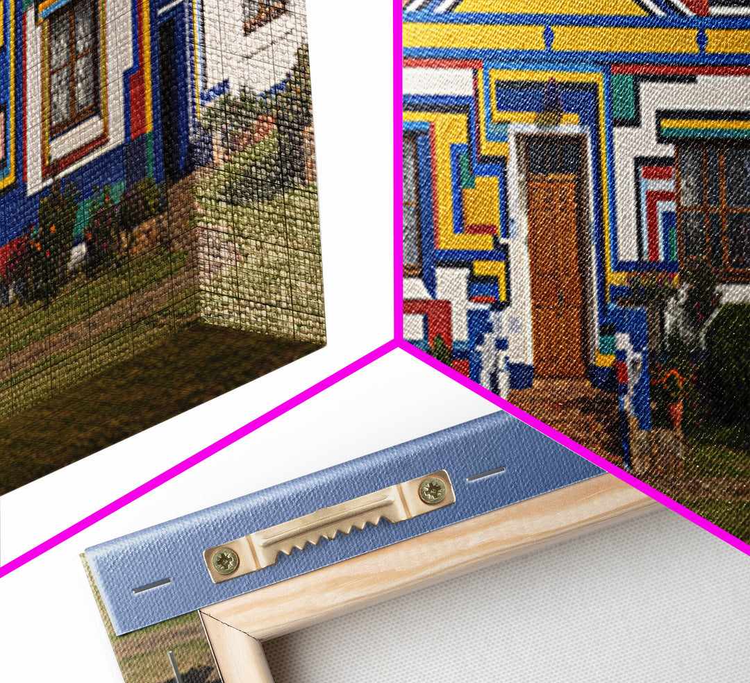 Bright Ndebele House Canvas Print, South African Art Decor, Geometric Pattern Facade, Cultural Wall Decor For Living Room