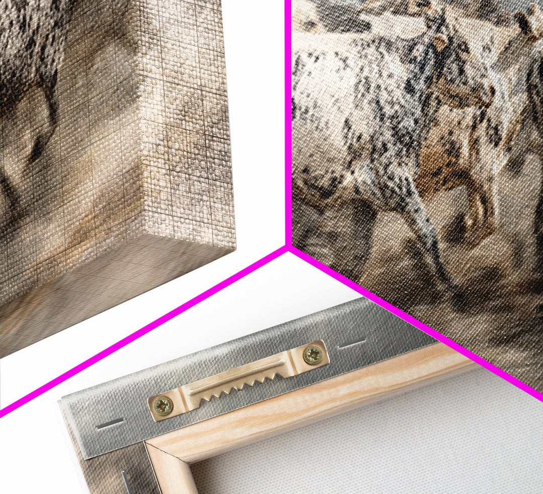 Running Speckled Cattle Wall Art, African Safari Art Print, Neutral Farmhouse Decor, Dramatic Animal Canvas For Home Decor