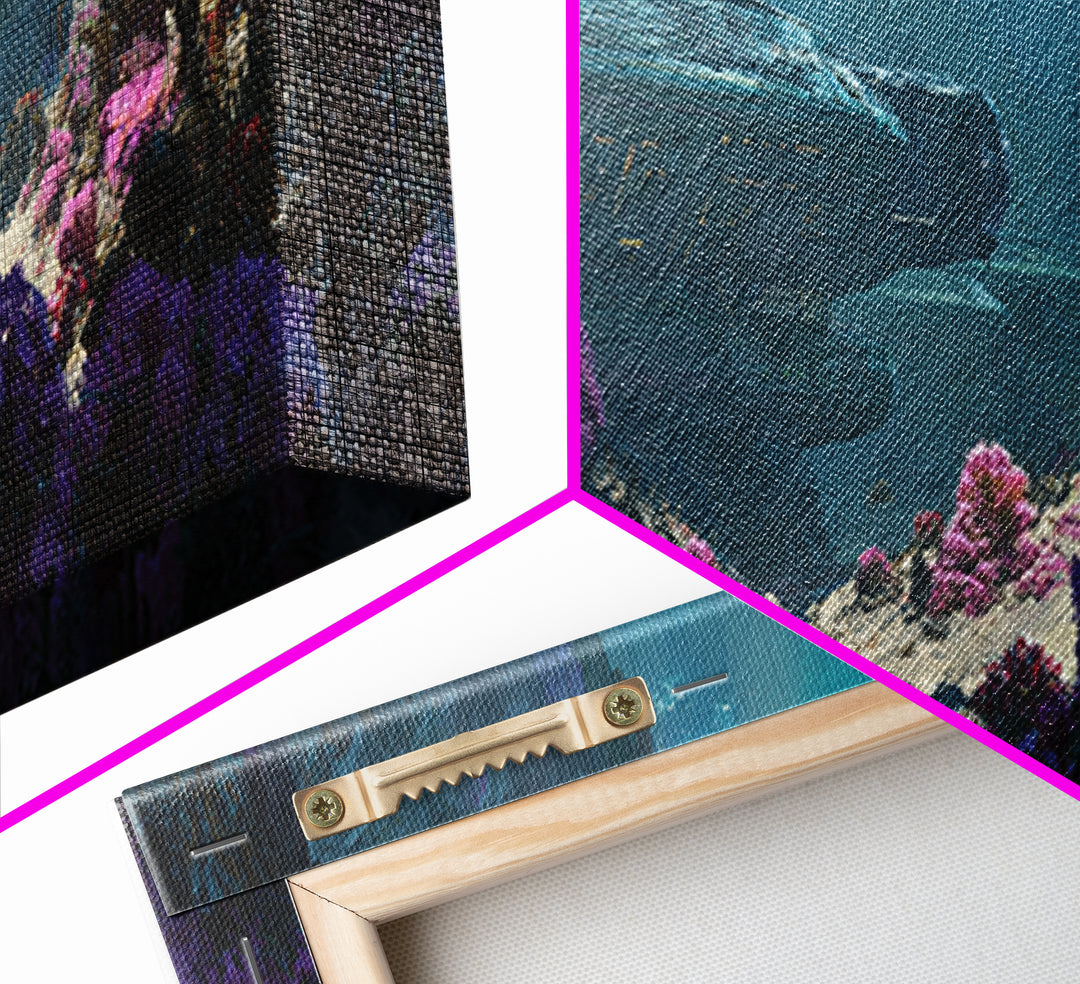 Sunlit Alien Cave Landscape Wall Art, Dreamy Floral Digital Art, Sci Fi Nature Scene, Unique Canvas Print For Modern Decor